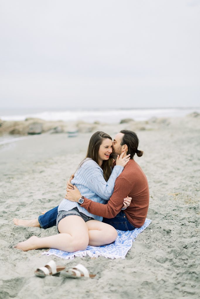Couple laughing from Foley Beach, South Carolina engagement session. Rachel Fugate Photography